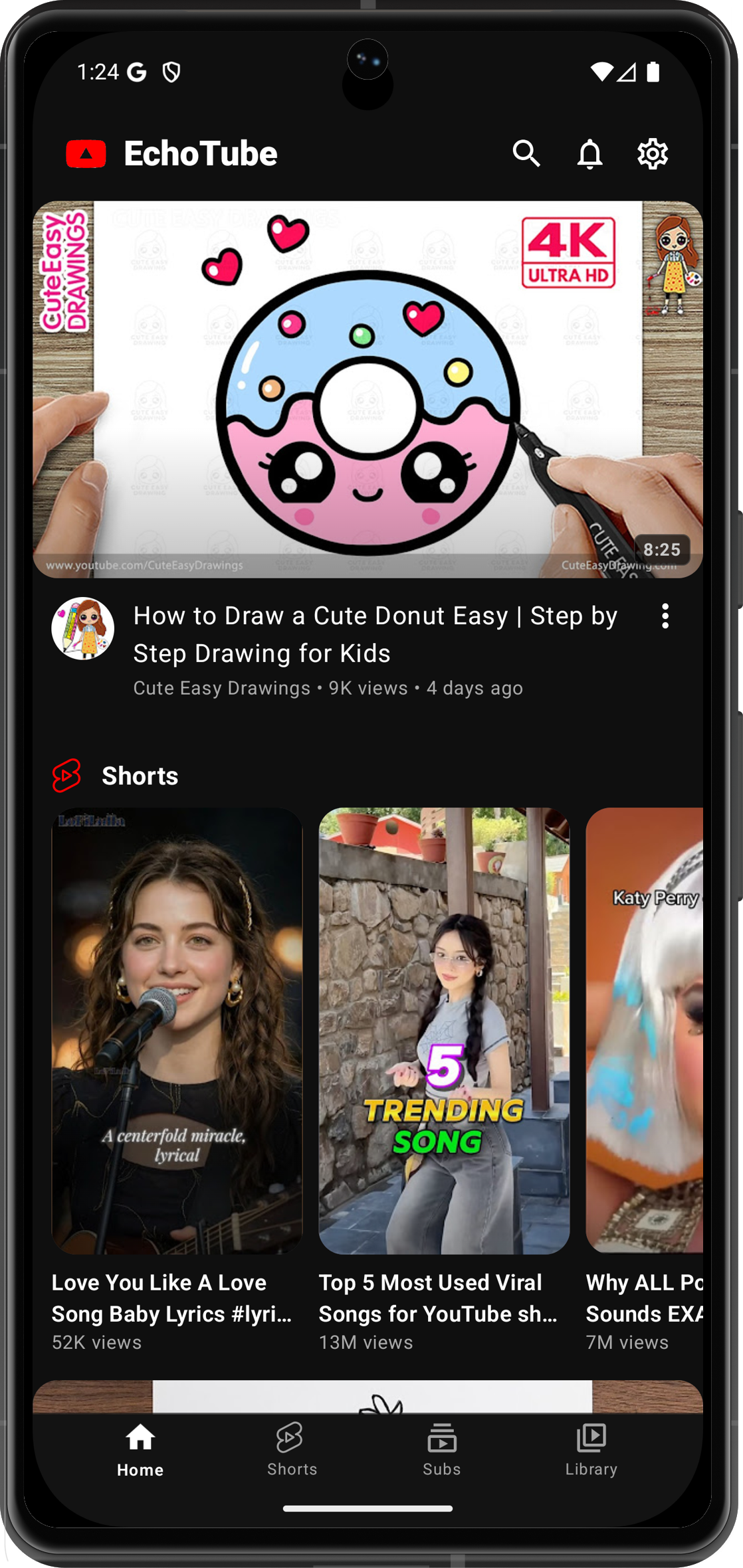 EchoTube screenshot showing the home feed